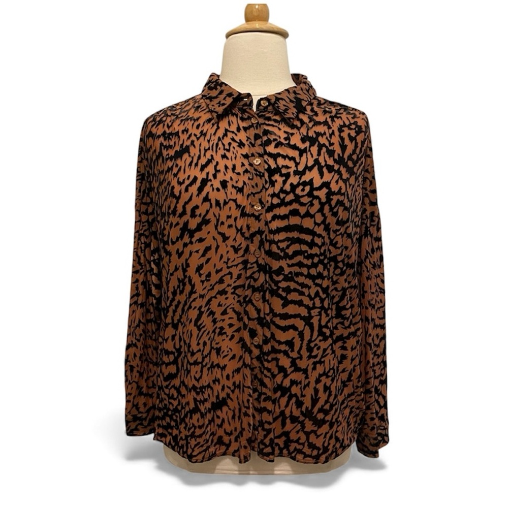 JODIFL Animal Print Burnout Blouse sz 2XL